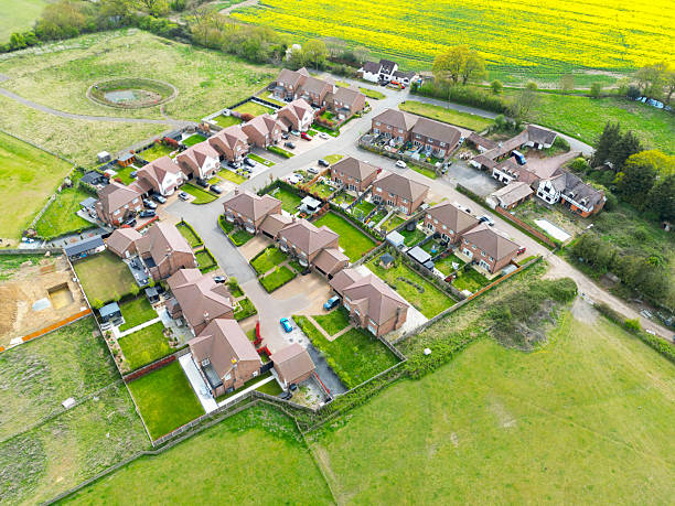 istock Interesting top down view of a drone showing a new housing development in rural Britain. 2210184611