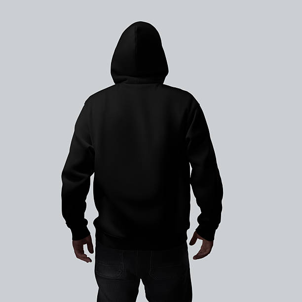 istock Black oversized hoodie template with pocket, ties, for men, back view, streetwear for design, branding. 2210188708