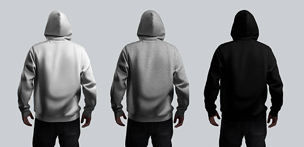 istock Template of white, black, grey oversized hoodie on a man, back view, for design, pattern, print, branding. Set 2210189058