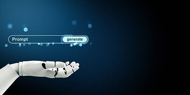 istock Robotic hand holding digital interface with Prompt and Generate buttons on glowing dark background representing technology concept. 3D Rendering 2210193325