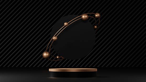 istock luxury black golden background with pedestal or podium mockup display, gold empty platform for product showcase 2210196523