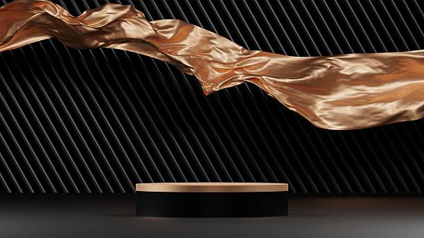 istock luxury black golden background with pedestal or podium mockup display, gold empty platform for product showcase 2210196629