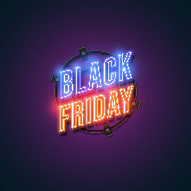 istock Black friday neon sign. Glowing neon illustration on a dark background. 2210196938