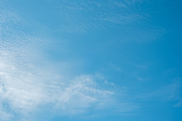 Clear blue sky with light fluffy clouds, perfect weather for enjoying outdoor pursuits.