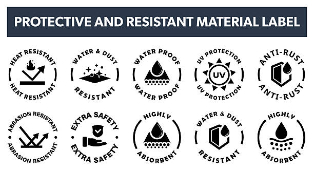 stockillustraties, clipart, cartoons en iconen met proof and protective material and clothes - vector resistant fabric properties signs. - revolutie