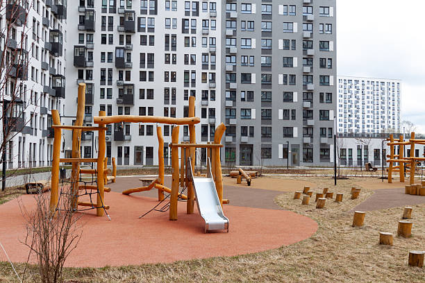 istock Urban Playground With Slide And Climbing Structures 2210210784