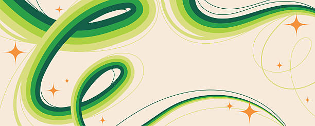 Whimsical Colorful Squiggle Lines with Swirls and Sparkles on Light Canvas. Magical and dreamy background with fluid curves, glittering details perfect for web, cards, groovy banners. Vector illustration