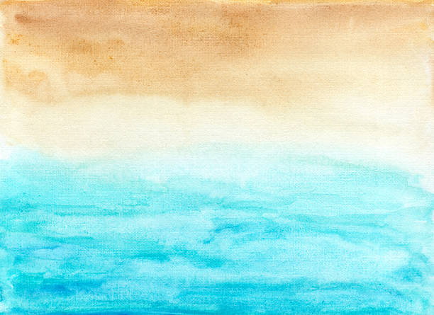 istock Watercolor blue and sand watercolor background on canvas 2210211894