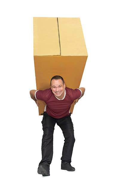 Worker Unloading Cardboard Boxes on Hand Online Orders, Purchases, E-Commerce Goods isolated on white background.