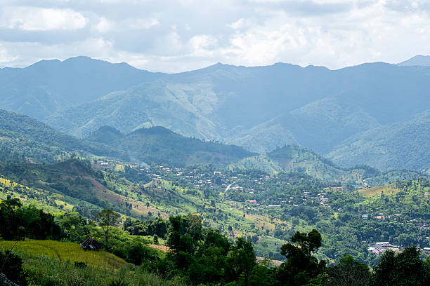 istock Beautiful landscape, the mountains with clouds forming shadows on the beautiful mountain range, Ban Piang So viewpoint, Nan Province. 2210217515