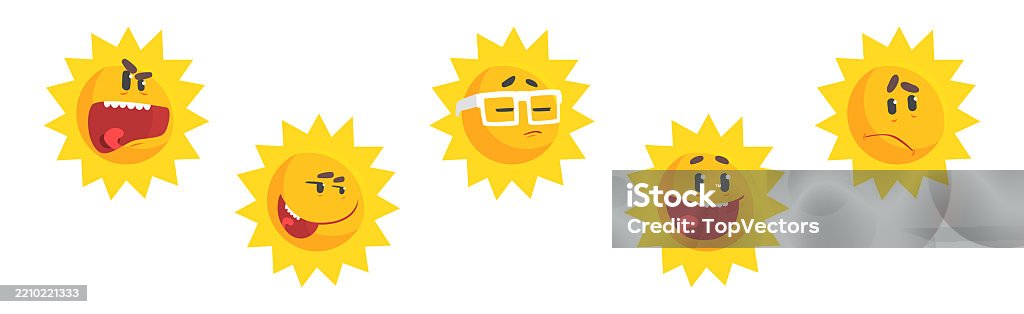Sun Rays Funny Funny Sun Character With Rays And Face Emotion Vector Set Stock ...