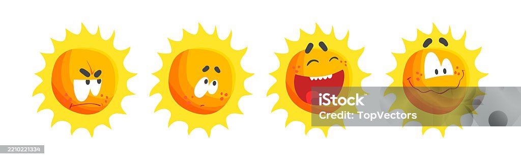 Sun Rays Funny Funny Sun Character With Rays And Face Emotion Vector Set Stock ...