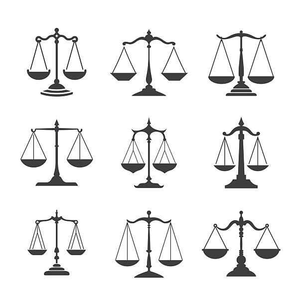logo advokátní kanceláře. symbol vah spravedlnosti. - soudce nejvyššího soudu stock ilustrace