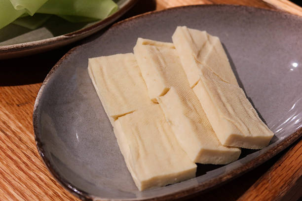 istock uncooked raw tofu ( bean curd) cut in rectangle on a plate shape for hot pot 2210238142