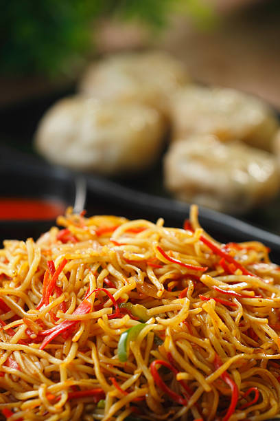 istock Delicious Veg Momos and Noodles Served in Rustic Style 2210246122