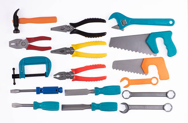 set of toys plastic working tool isolated on white background