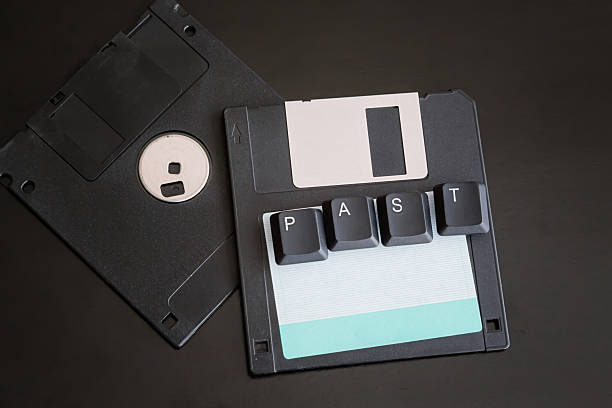 istock Old computer floppy disks with the word 