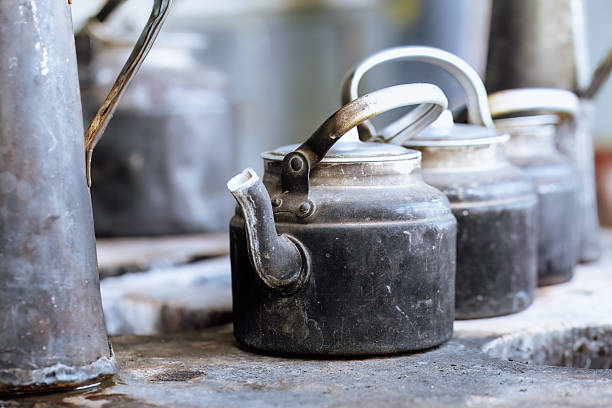 istock Old  kettles close-up in open kitchen. Turkmenistan 2210257956