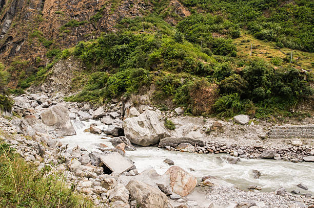 Trekking along the scenic route in Nepal around Annapurna.