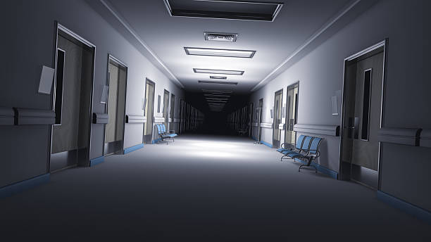 istock Scary empty hospital with some lights on. 3d rendering. 2210265028