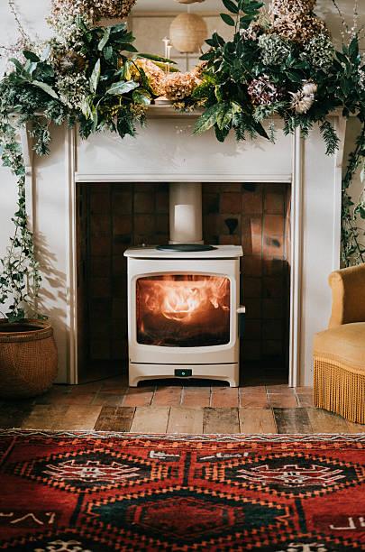 istock A fireplace with a white stove in front of it 2210265033