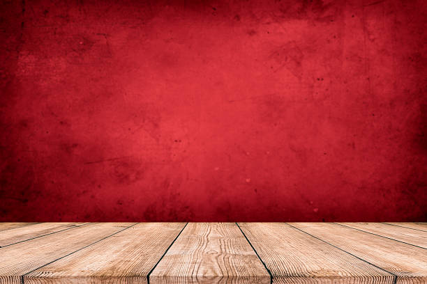 istock Background with wooden deck and red grunge wall 2210267706