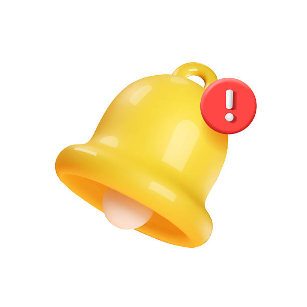 istock Yellow cartoon bell 3d alert attention sign 2210268486