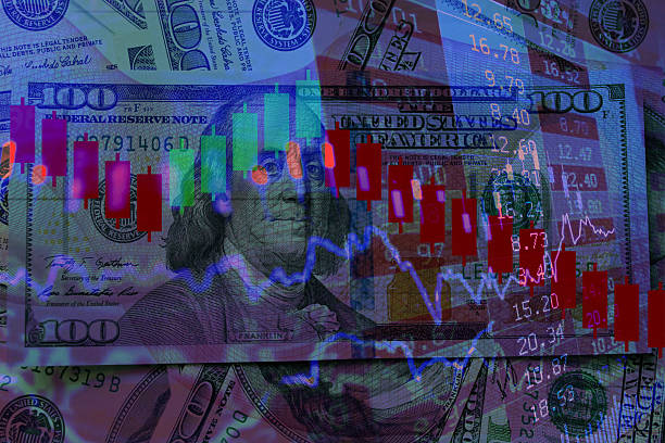 istock Benjamin Franklin face on USD dollar banknote with red decreasing stock market graph chart for symbol of economic recession crisis concept 2210269618