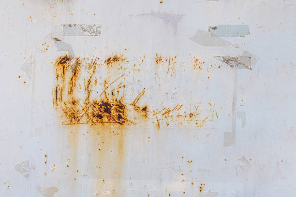 istock Worn white painted metal with rust and sticky tape residue 2210270559