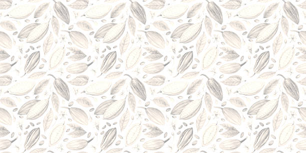 istock Chocolate tree pods and cocoa beans. Black and white Seamless pattern. Cacao fruit. Watercolor illustration. Hand drawn in pastel colors for packaging, textiles and botanical designs. 2210276468