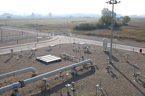 istock Natural gas station with pipeline system, control valves, and pressure equipment 2210281188