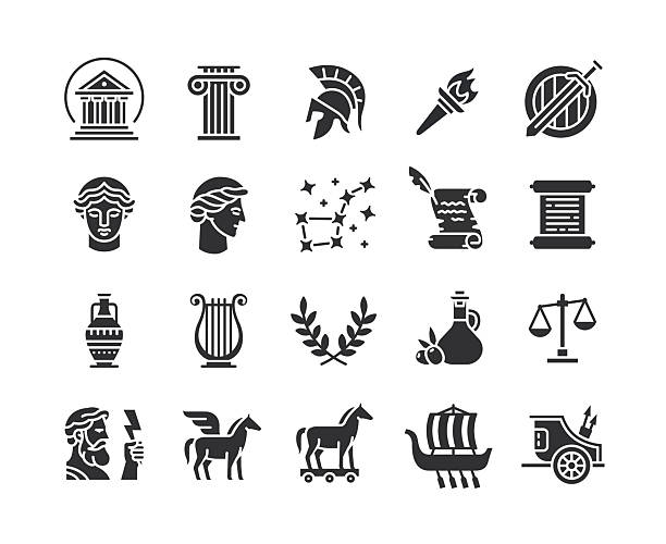 ilustrații de stoc cu icoane negre plate din grecia antică. vector - atena