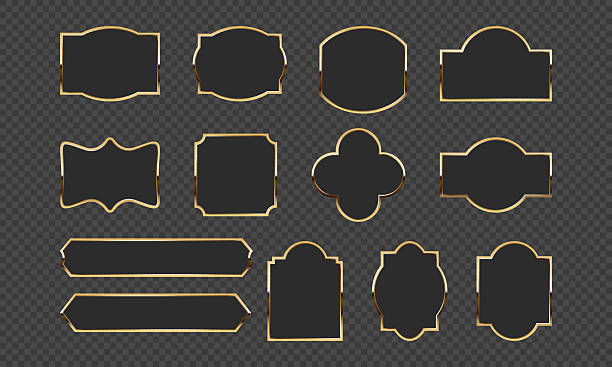 Classic black labels with gold borders in ornate style with blank space for text. Perfect for vintage branding, premium packaging and luxury designs. Vector illustration set