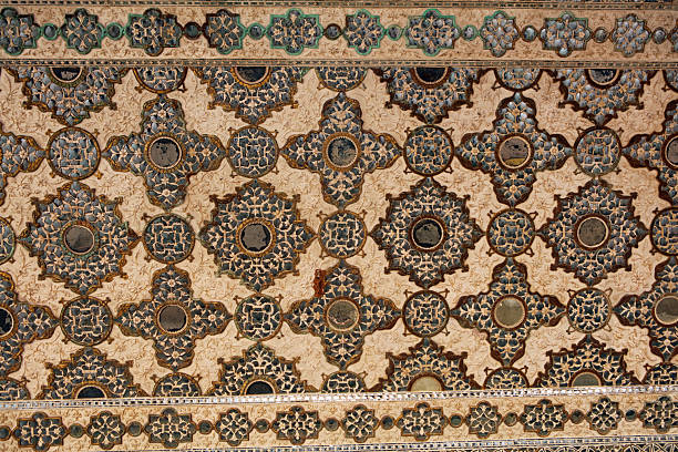 Decorative details in Amber Fort in Jaipur, India