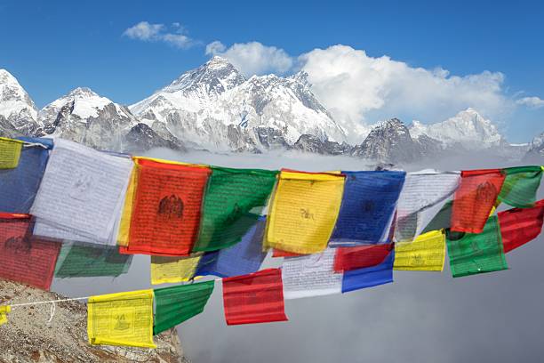 istock Mount Everest peak with buddhist prayer flags 2210291448