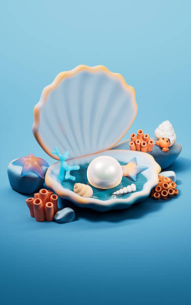 istock Scallop shell underwater with cartoon style, 3d rendering. 2210295359