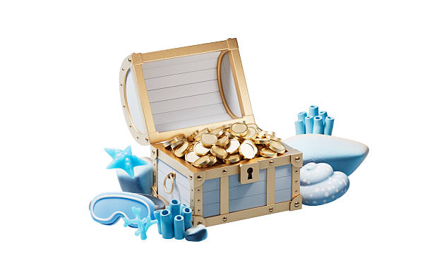 istock Treasure box underwater with cartoon style, 3d rendering. 2210295389