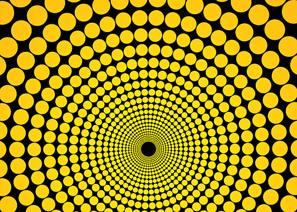 istock Hypnotic background featuring yellow circles diminishing to a central vanishing point. Abstract design suitable for conveying focus, perspective, or depth. Modern  graphic. 2210301729