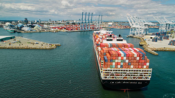 The Cosco Auckland container ship is loaded at a quiet Port of Seattle terminal in Seattle, Wash., on April 29, 2025. The Cosco Auckland sails under the flag of Hong Kong.