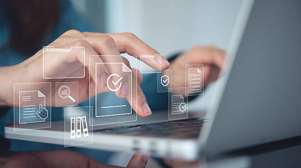 istock Audit business and document management system concept. Business auditor working on laptop with internal organization financial services regulation and examination for business and financial management system 2210315551