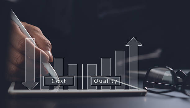 istock Cost reduction and quality control, business strategy and project management concept. Businessman working on digital tablet with quality control growth graph and cost reduction, effective business 2210317892