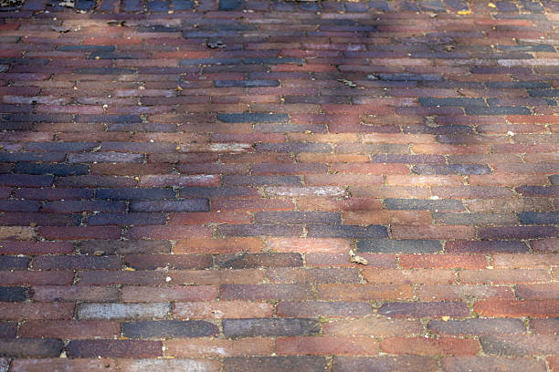 Texture and detail of a brick footpath. Wallpaper or stone backdrop