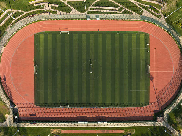 istock Drone image of a public soccer field from above 2210325353
