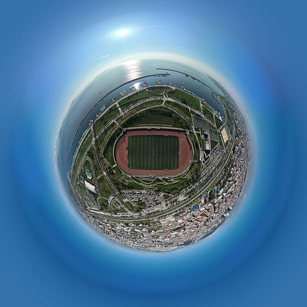Drone image of a public soccer field from above