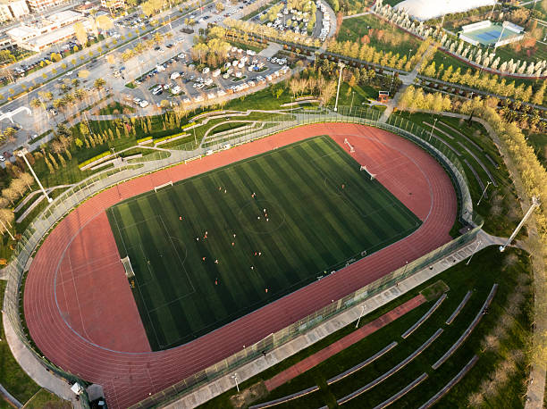 istock Drone image of a public soccer field from above 2210325378