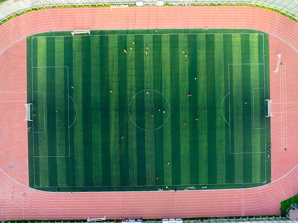 istock Drone image of a public soccer field from above 2210325400