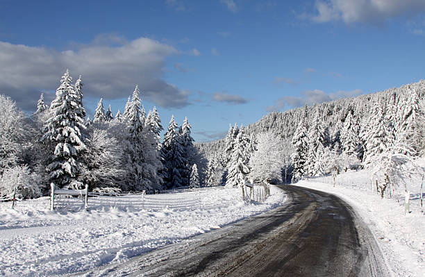 Snowy road in  the countryside in winter