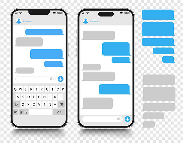 bildbanksillustrationer, clip art samt tecknat material och ikoner med text messaging. smartphone, mobile phone template realistic vector illustration. speech bubble. discussion - brand name smart phone