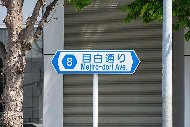 A Clear View of a Road Sign Showing the Name “Mejiro Street” in Japan