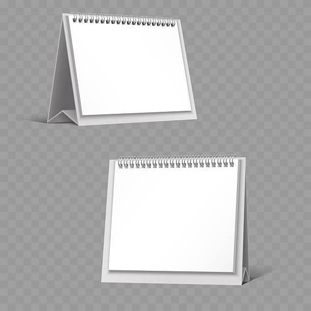blank calendar stand 3d mockup with spiral binding vector - tischkalender stock-grafiken, -clipart, -cartoons und -symbole